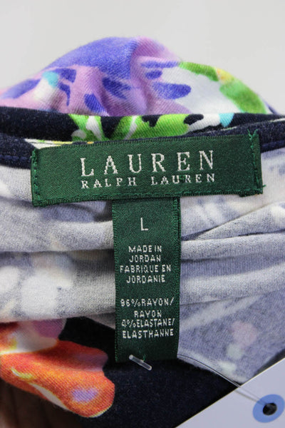 Lauren by Ralph Lauren Womens Floral Print V Neck Blouse Blue Size Large