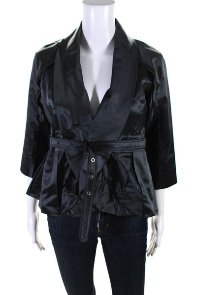 Vera Wang Womens 100% Silk 3/4 Sleeved Pleated Shawl Lapel Blazer Black Size 2