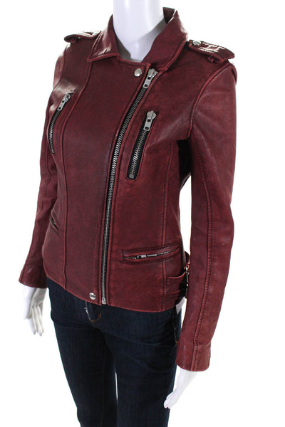 IRO Womens Leather Barby Motorcycle Jacket Red Size 0