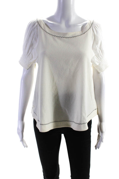 Bamford Women's Round Neck Short Sleeves Blouse White Size XS