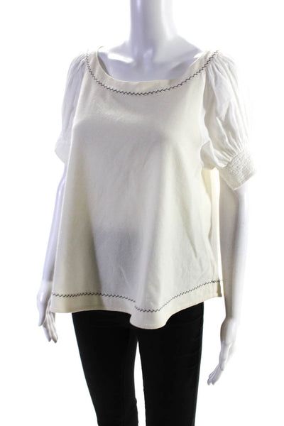 Bamford Women's Round Neck Short Sleeves Blouse White Size XS