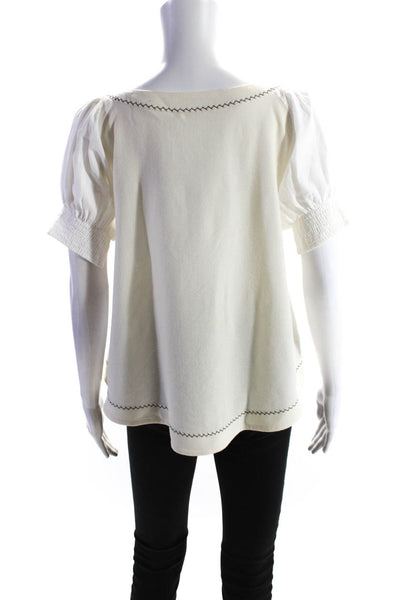 Bamford Women's Round Neck Short Sleeves Blouse White Size XS