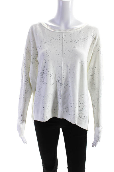 525 America Womens Cotton Spot Texture Long Sleeve Pullover Sweater White Size S