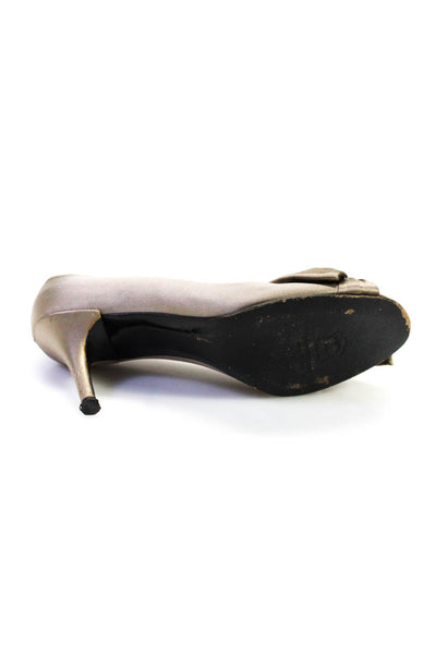Stuart Weitzman Womens Satin Bow Peep Toe Pumps Gray Size 8.5 Medium