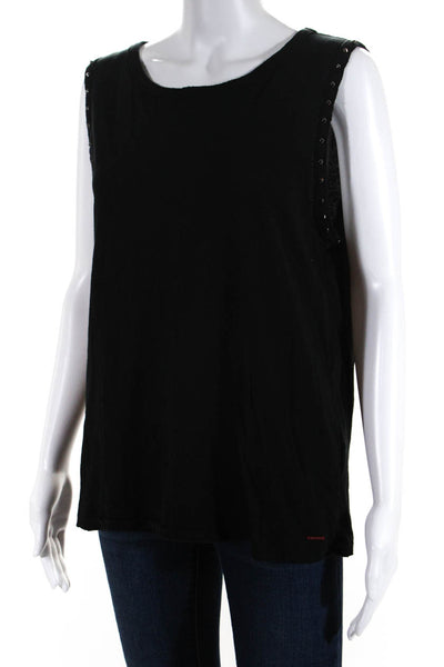 Philanthropy Womens Studded Trim Muscle Tee Shirt Tank Top Black Size Medium
