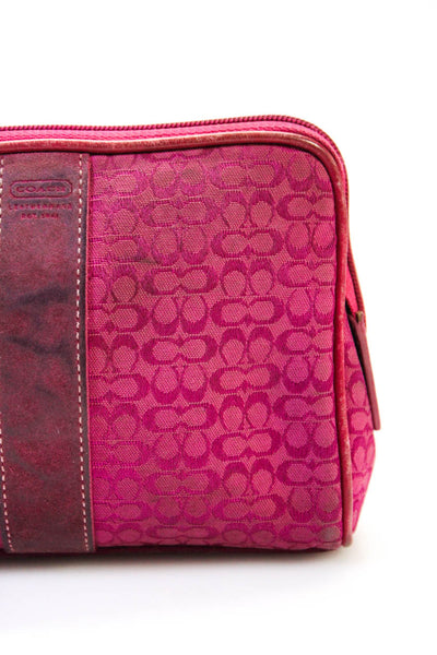 Coach Womens Embroidered Monogram Full Zipped Textured Pouch Wallet Pink
