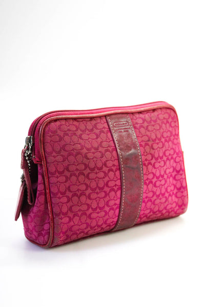 Coach Womens Embroidered Monogram Full Zipped Textured Pouch Wallet Pink