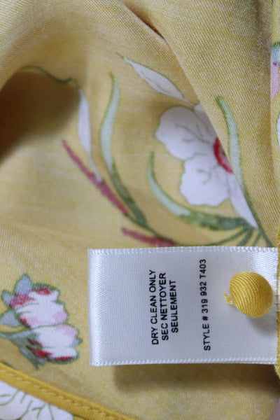 Rebecca Taylor Women's Silk V-Neck Tie Strap Floral Blouse Yellow Size XS