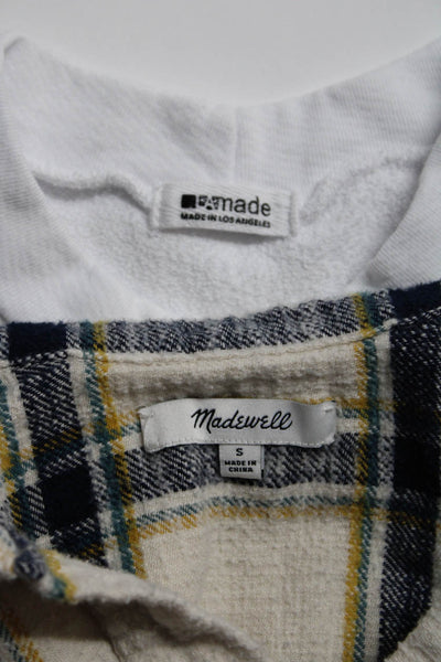 Madewell Women's Plaid Shirt Cut Out Sweatshirt Blue White Size S Lot 2
