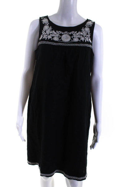 J Crew Womens Floral Embroidered Pleated Sleeveless Sheath Dress Black Size XS