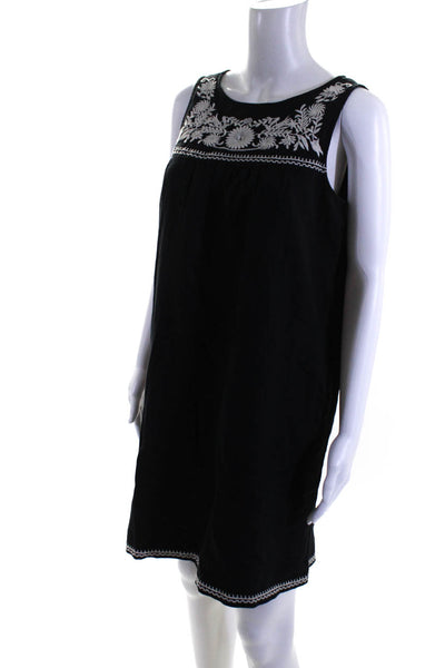 J Crew Womens Floral Embroidered Pleated Sleeveless Sheath Dress Black Size XS