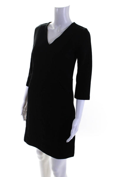 Boden Womens V Neck 3/4 Sleeved Knee Length Pocket Pencil Dress Black Size 2