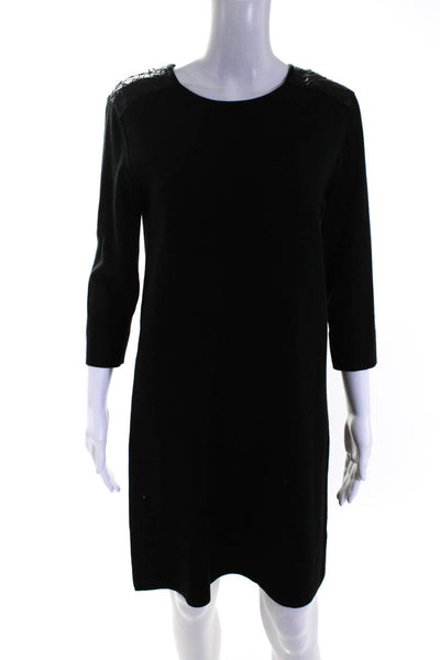 Laundry by Shelli Segal Womens Black Faux Leather Trim Sweater Dress Size SP