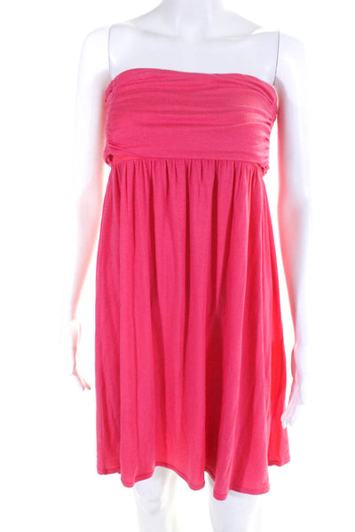 DKNY Womens Bright Pink Smocked Strapless Pull On A-Line Dress Size M