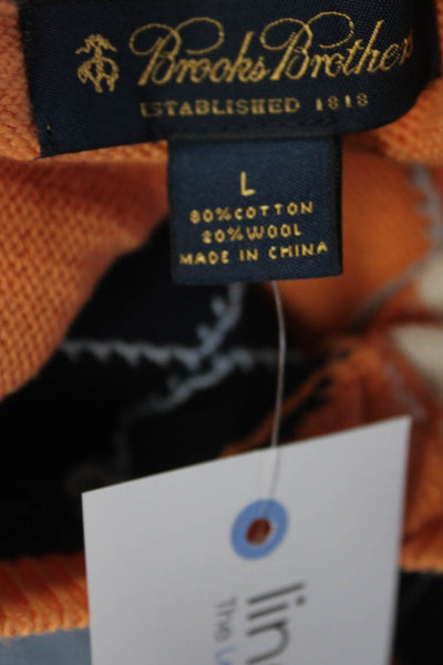 Brooks Brothers Men's Cotton Wool Blend V Neck Argyle Sweater Vest Orange Size L