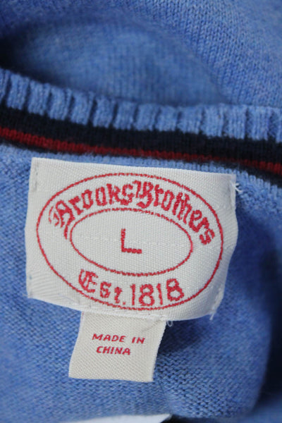 Brooks Brothers Men's Wool Cotton Blend Striped V Neck Sweater Vest Blue Size L