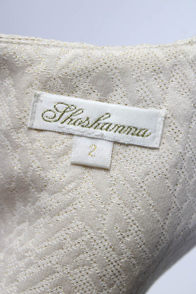 Shoshanna Womens Pleated Front Sleeveless Dress Beige Gold Cotton Size 2