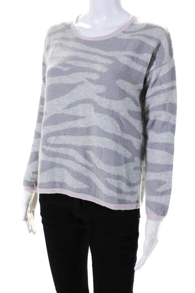 Brodie Women's Cashmere Zebra Print Pullover Sweater Gray Size S