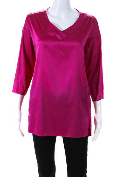 Fabiana Filippi Womens Silk V-Neck Long Sleeve Tunic Top Blouse Pink Size XS