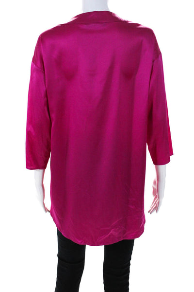 Fabiana Filippi Womens Silk V-Neck Long Sleeve Tunic Top Blouse Pink Size XS
