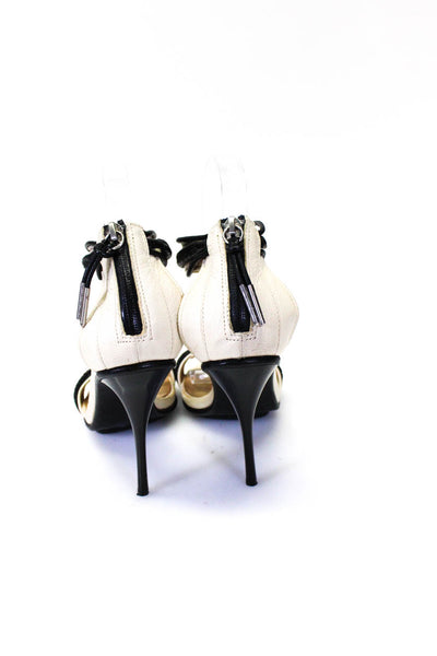 L.A.M.B. Womens Leather Ankle Strap Stiletto High Heels Cream Black Size 6.5