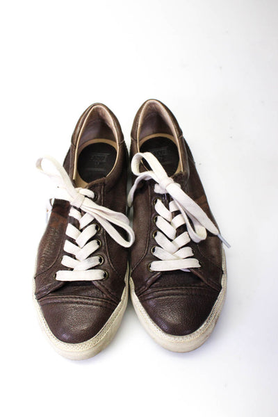 Frye Womens Leather Low Top Laced Casual Fashion Sneakers Brown White Size 6.5