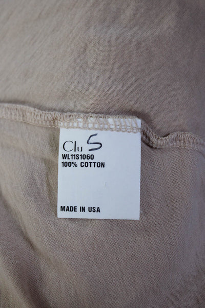 Clu Womens Short Sleeve Ruched Tee Shirt Beige Cotton Size Small