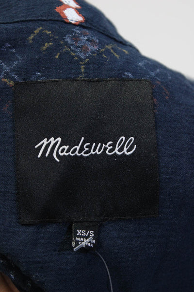Madewell Womens Geometric Hook & Eye Short Sleeve Front Slit Top Navy Size XS