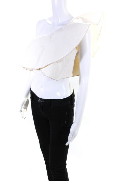 Isabel Marant Womens Hook Back Ruffled One Shoulder Crop Top White Size FR 40