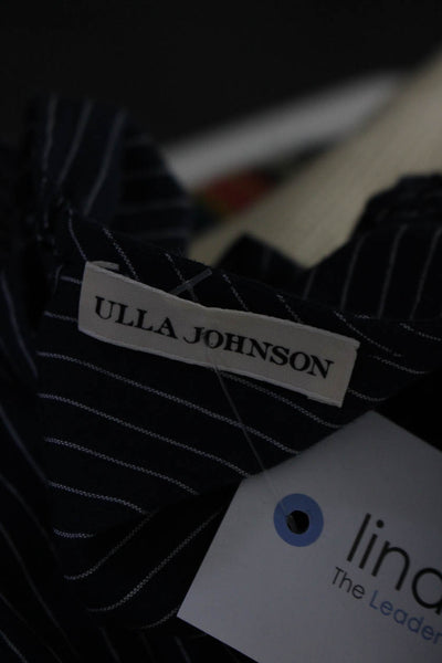 Ulla Johnson Womens Ruched Pinstripe Metallic Trim Top Blouse Navy Blue Size 0