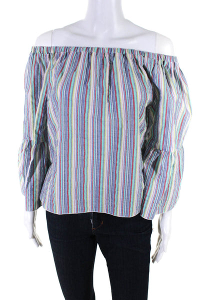 See by Chloe Womens Off Shoulder Stripe Bell Sleeve Top Blouse Multicolor FR 34
