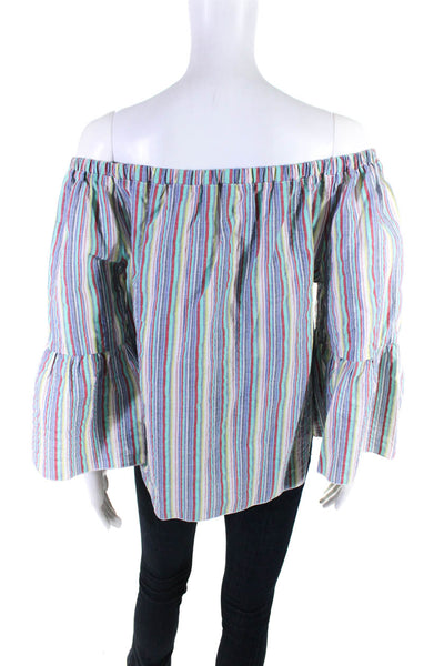 See by Chloe Womens Off Shoulder Stripe Bell Sleeve Top Blouse Multicolor FR 34