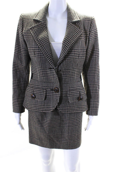 Yves Saint Laurent Womens 1990 Wool Houndstooth Print Skirt Suit Multicolor Size