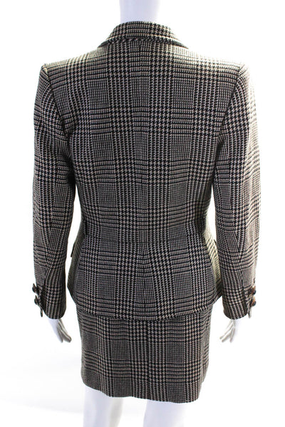 Yves Saint Laurent Womens 1990 Wool Houndstooth Print Skirt Suit Multicolor Size