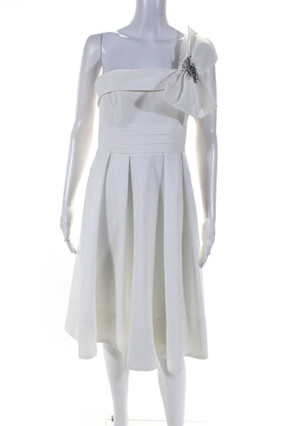 Eliza J Womens Jeweled One Shoulder Pleated A Line Dress White Size 6
