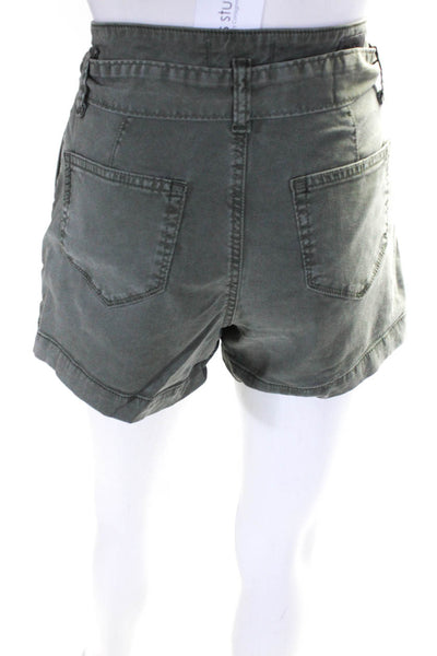 Paige Womens Belted Pleated High Waisted Mini Paperbag Shorts Green Size 23