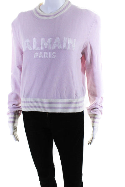 Balmain Womens Crew Neck Long Sleeves Pullover Sweater Pink Wool Size EUR 40
