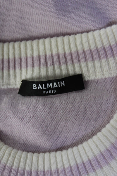 Balmain Womens Crew Neck Long Sleeves Pullover Sweater Pink Wool Size EUR 40