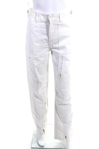Re/Done Womens High Rise Straight Leg Zipper Trim Cargo Pants White Size 25