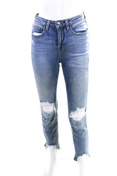 L Agence Womens High Rise Distressed High Line Skinny Jeans Blue Size 24
