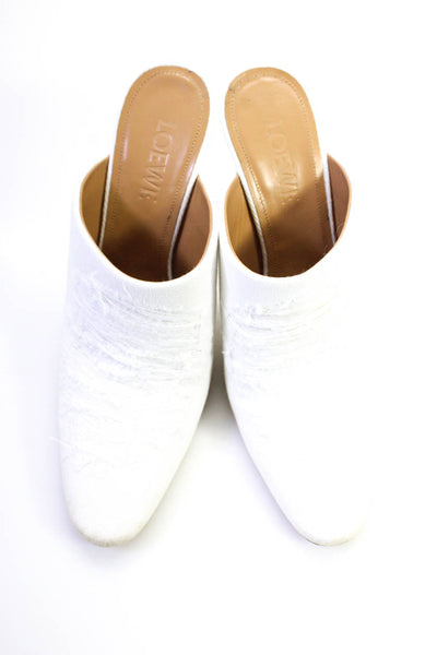 Loewe Womens Ripped Distressed Denim Stiletto Mules Pumps White Size 39 9