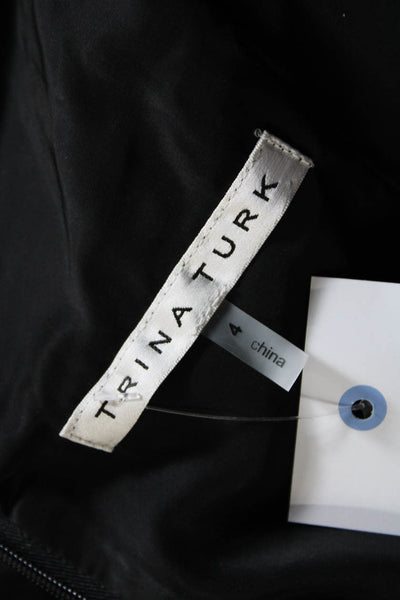 Trina Turk Womens Back Zip Sleeveless V Neck Sheath Dress Black Size 4