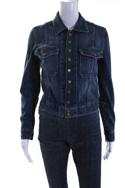 Current/Elliott Women's Long Sleeves Button Up Dark Wash Denim Jacket Size 0