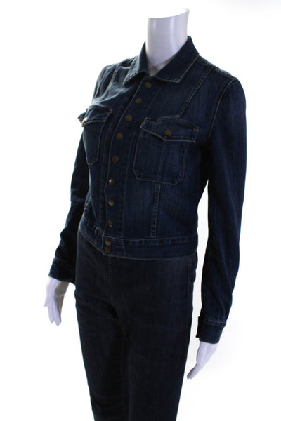 Current/Elliott Women's Long Sleeves Button Up Dark Wash Denim Jacket Size 0