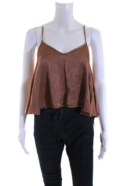 Enza Costa Womens Spaghetti Strap Scoop Neck Cropped Tank Top Brown Size 1