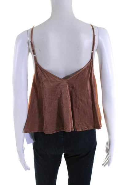 Enza Costa Womens Spaghetti Strap Scoop Neck Cropped Tank Top Brown Size 1