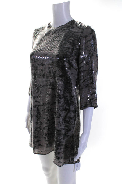 Parker Womens Silk Tie Dye Print Sequined Dress Gray Black Size Extra Small