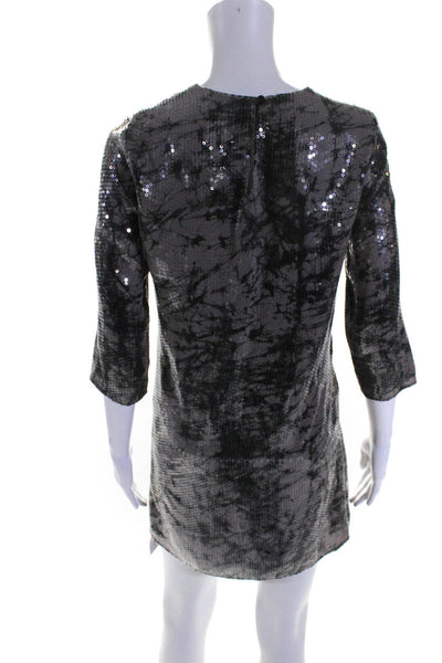 Parker Womens Silk Tie Dye Print Sequined Dress Gray Black Size Extra Small