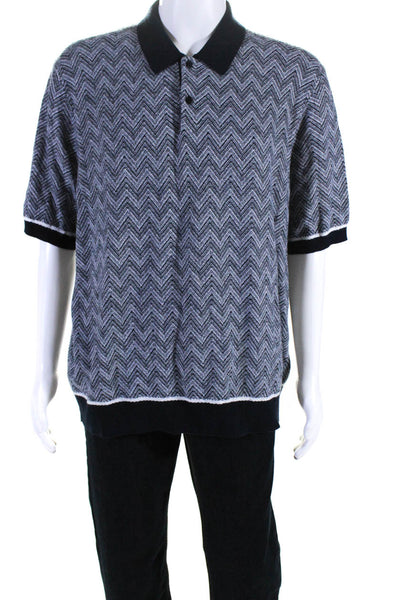 Ted Baker London Mens Collared Chevron Knit Polo Shirt Navy Blue Gray Size 7