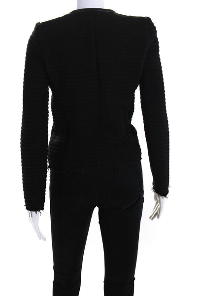 IRO Womens Ribbed Texture Fringed Hem Long Sleeve Zipped Jacket Black Size EUR36